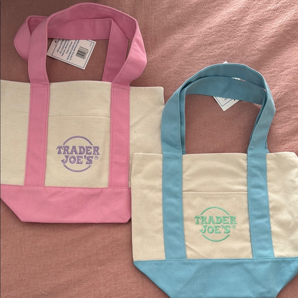 Trader Joe’s Pastel Pink and Blue Canvas Tote Bags Mini